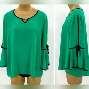 Cato Emerald Blouse with Black Trim